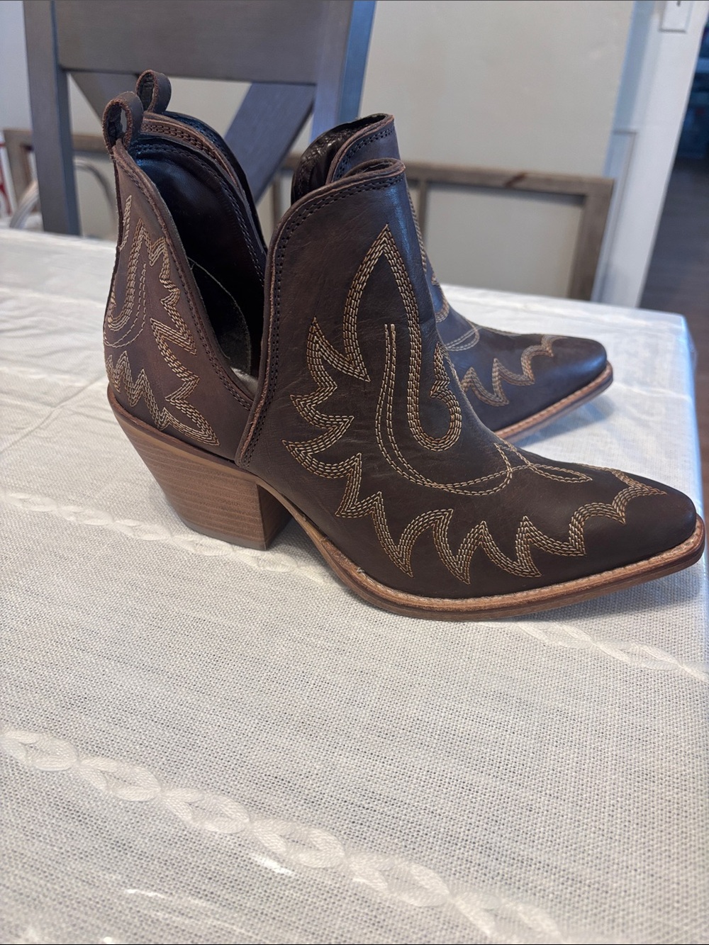 Myra Brown Western-Stitched Ankle Boots